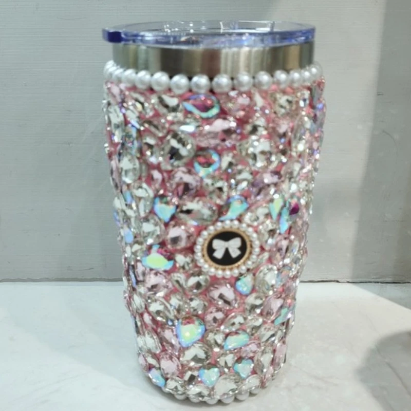 

500ml diamond water bottle vacuum cup straw cup stainless steel thermos vaccuum bottle Straight Cup termos para agua 텀블러 tumbler