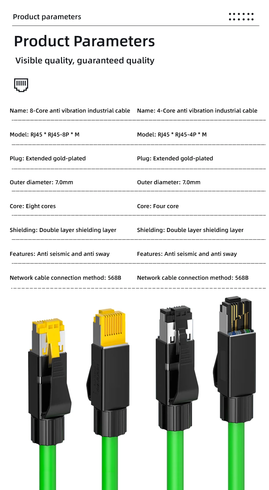 RJ45-Industrie-Ethernet-Kabel mit Vibrationsschutz für Automatisierung/EtherCAT/Profinet/SPS/CNC/Roboterarme/Siemens, hochflexibles S/FTP-doppelt abgeschirmtes CAT6A-Ethernet-Kabel – Detail 15