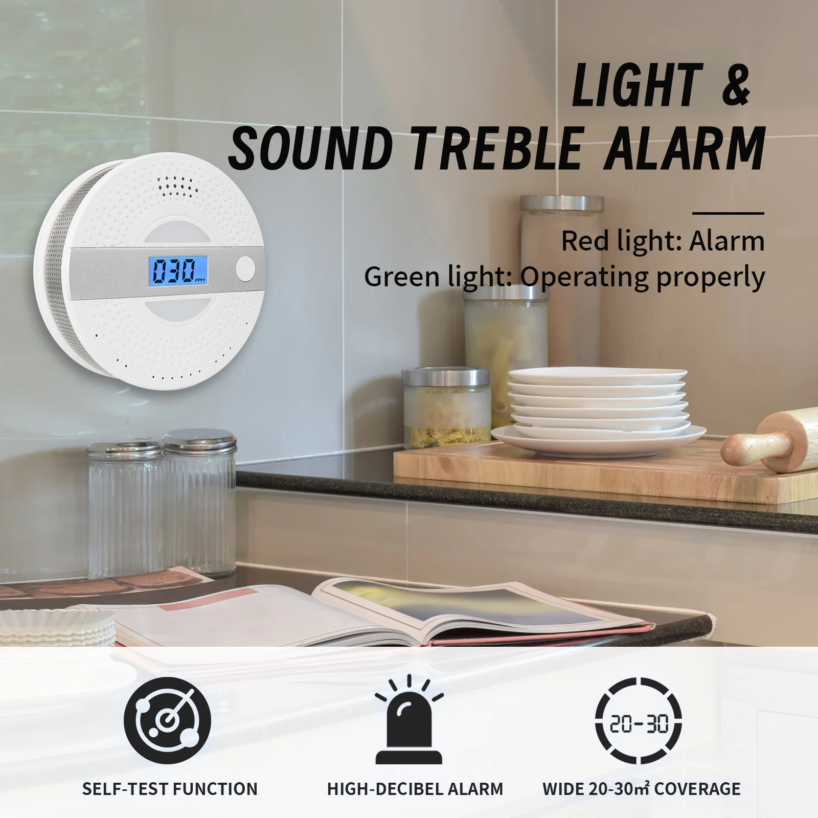 Independent CO Alarm Sensor Carbon Monoxide Alarm Detector High Sensitive Warning LCD Display