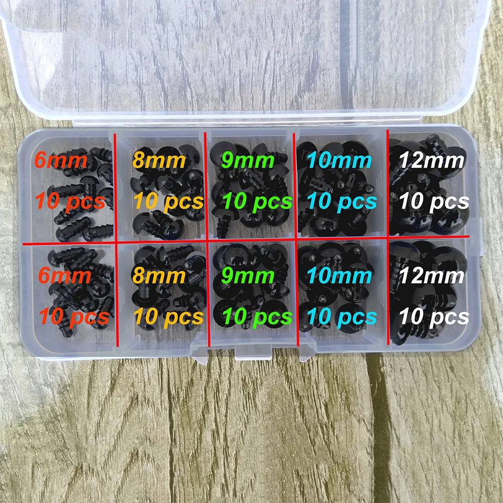 Plastic safety eyes 100pcs black for toys amigurumi diy kit crafts teddy bear soft toy 6mm 8mm 12mm doll accessories