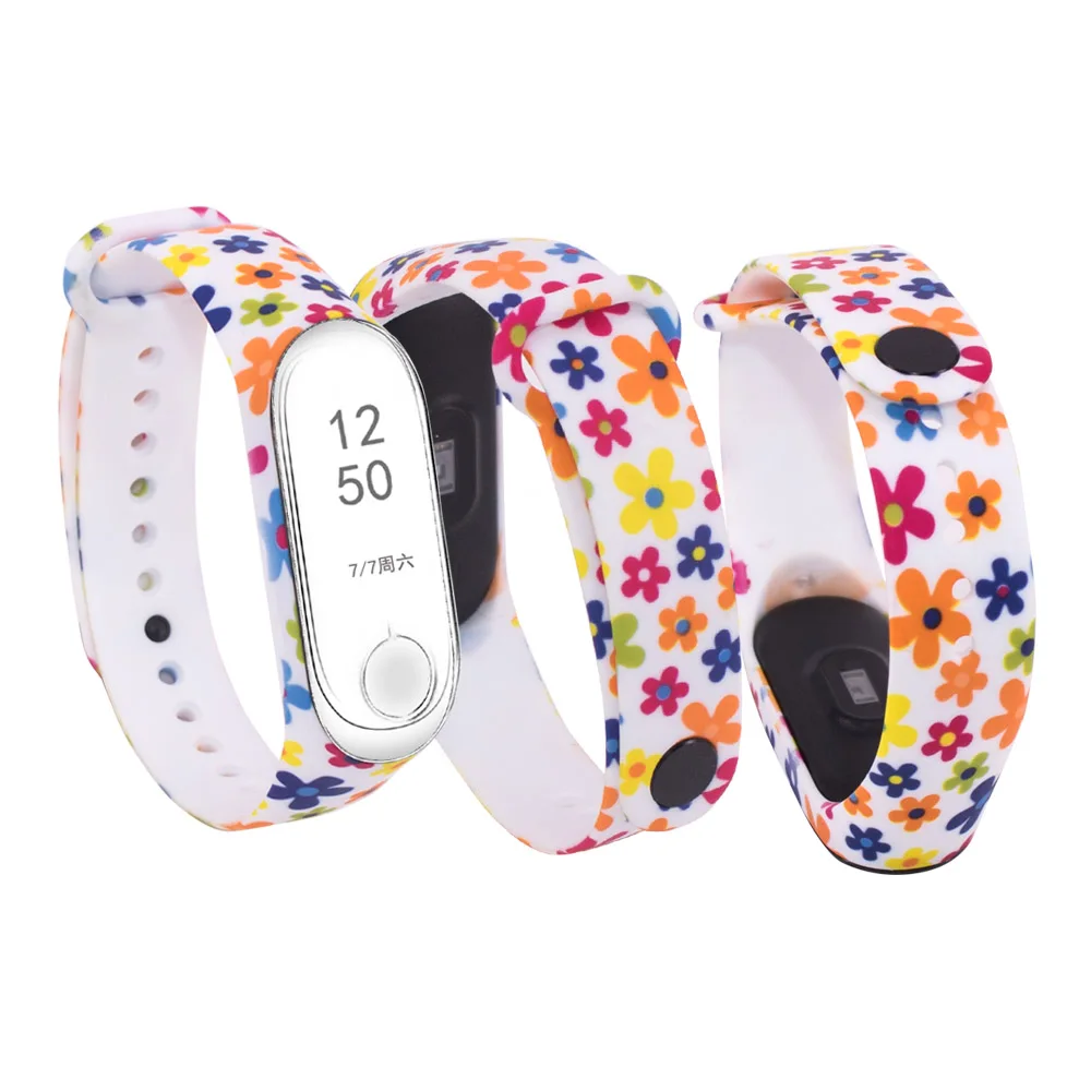 Bracelet en silicone imprimé pour Xiaomi Mi Band, bracelet de montre, fleurs de bracelet, remplacement, 6, 5, 4, 3