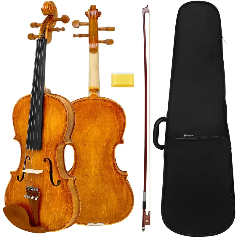 4/4 Natural Color Violin Solid Wood Violin Set with Case Bow Stringed Instrument Violins for Beginners