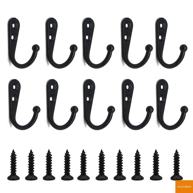 10 Pack Wall Hooks with Screws Alloy Hanging Single Hook Bathroom Coat  Clothes Hanger Two Colors