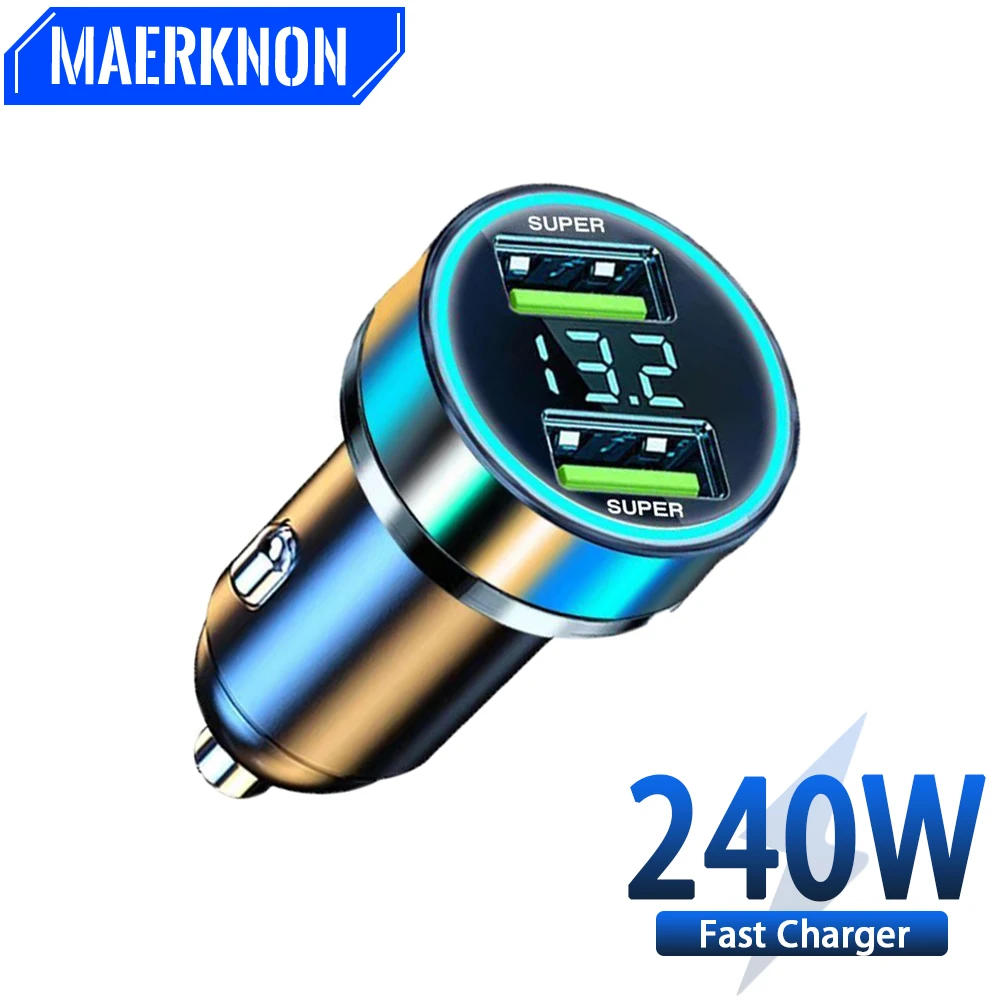 

240W Car Phone Charger Usb Charger 2 Ports Digital Display Fast Charging For IPhone 12 13 Xiaomi Huawei Universal Quick Charger