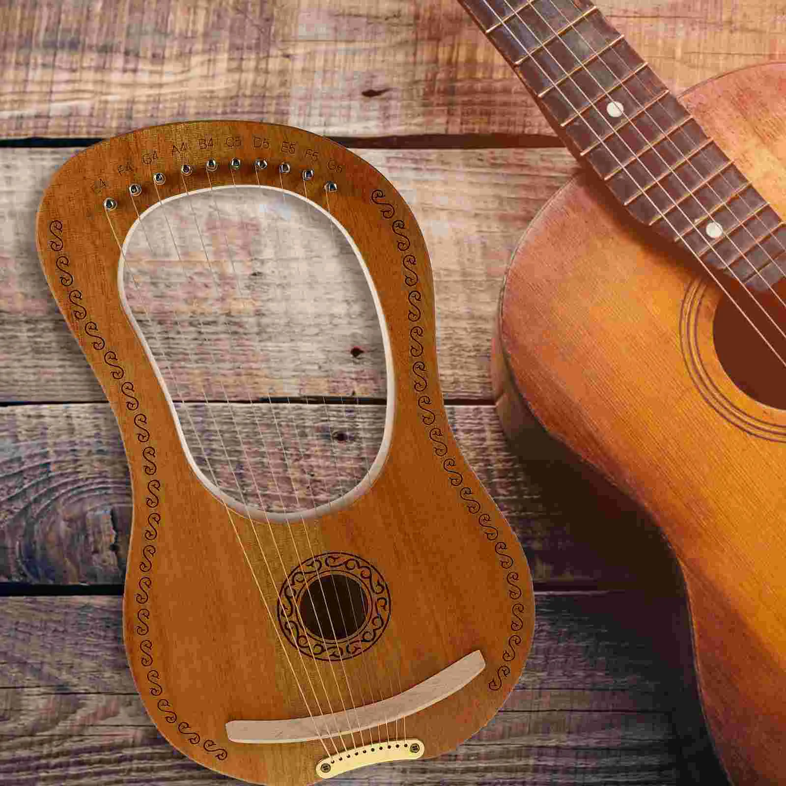 Portable Wood Wood Lyre Harp Lyre Harp Extra Strings Picks Solid Body Retro Style String Instrument Musical Instruments