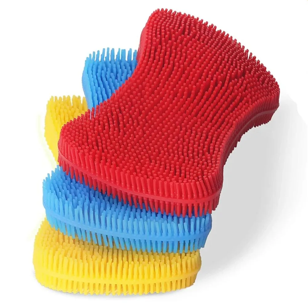 

Silicone Dish Washing Brush Pot Pan Sponge Kitchen Cleaning Brush Silicone Scouring Pad Vegetable Fruit Pot Pan Wash Brush