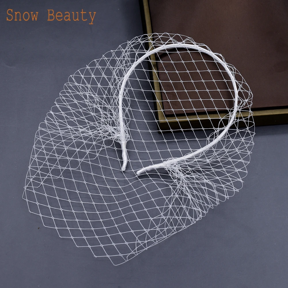 JM06 White Black Bridal Headband Veil Crystal Birdcage Veil Face Net Mask Bling White Diamante Hair Hoop Headpiece Face