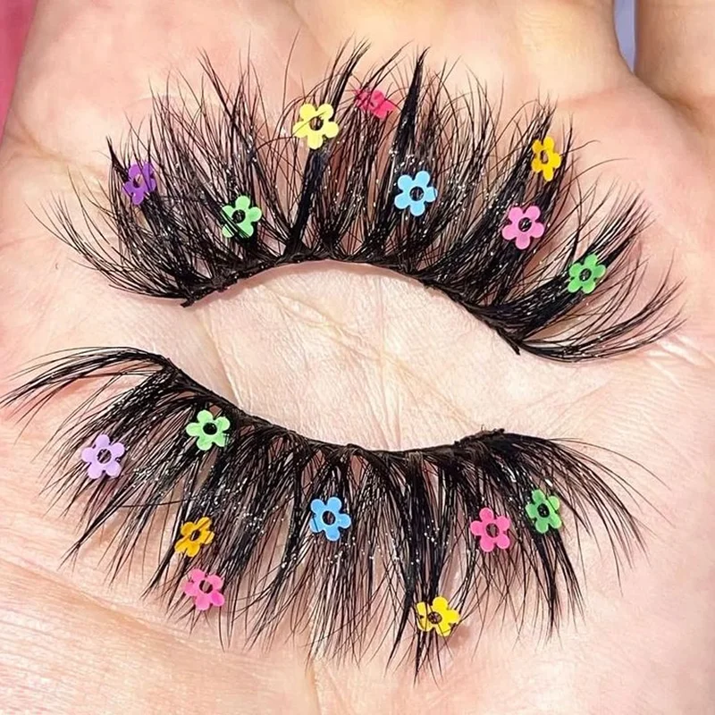 

Asiteo NEW 1 Pair Butterfly Diamond Colored Lashes Fluffy 18mm 25mm 3D Flowers Faux Mink Lash Star Thick Natural False Eyelashes