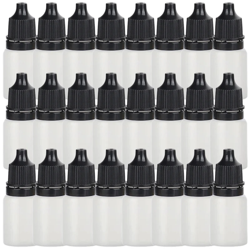 25/50/100Pcs Black Cap Dropper Bottles 10ml Squeezable Eye Liquid Bottle Plastic Eye Liquid Bottle Essential Oil Sample Bottles