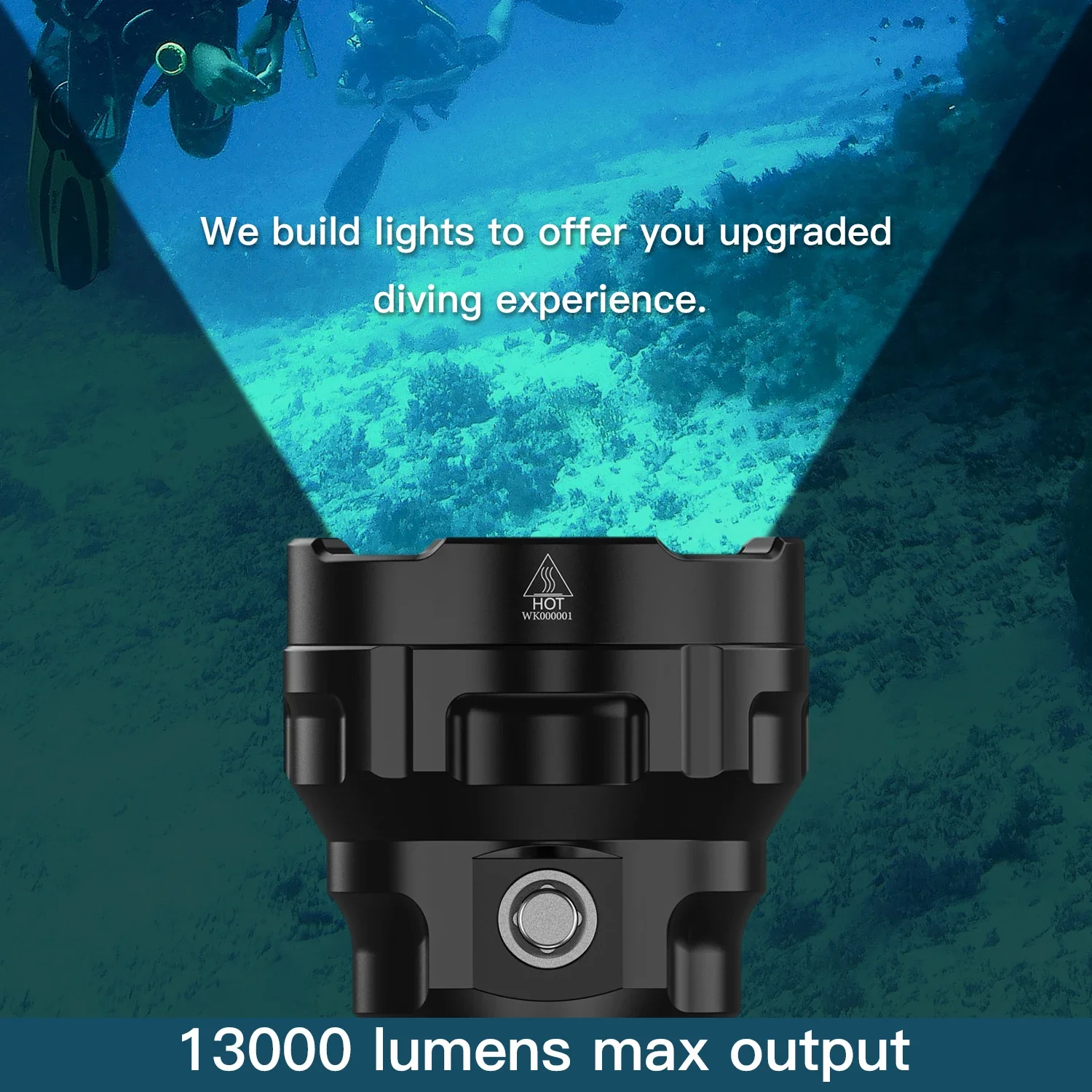Wurkkos-Super Bright Scuba Diving LED Light, dupla bateria 26650, 13000lm, IPX8 impermeável, mergulho subaquático, 4 * XHP50B, 4 modos, DL70