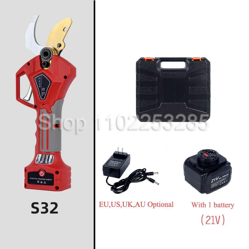 21V Cordless Pruner Lithium-ion Pruning Shear Efficient scissors Bonsai Electric Tree Branches garden tools electric S32 32mm 2