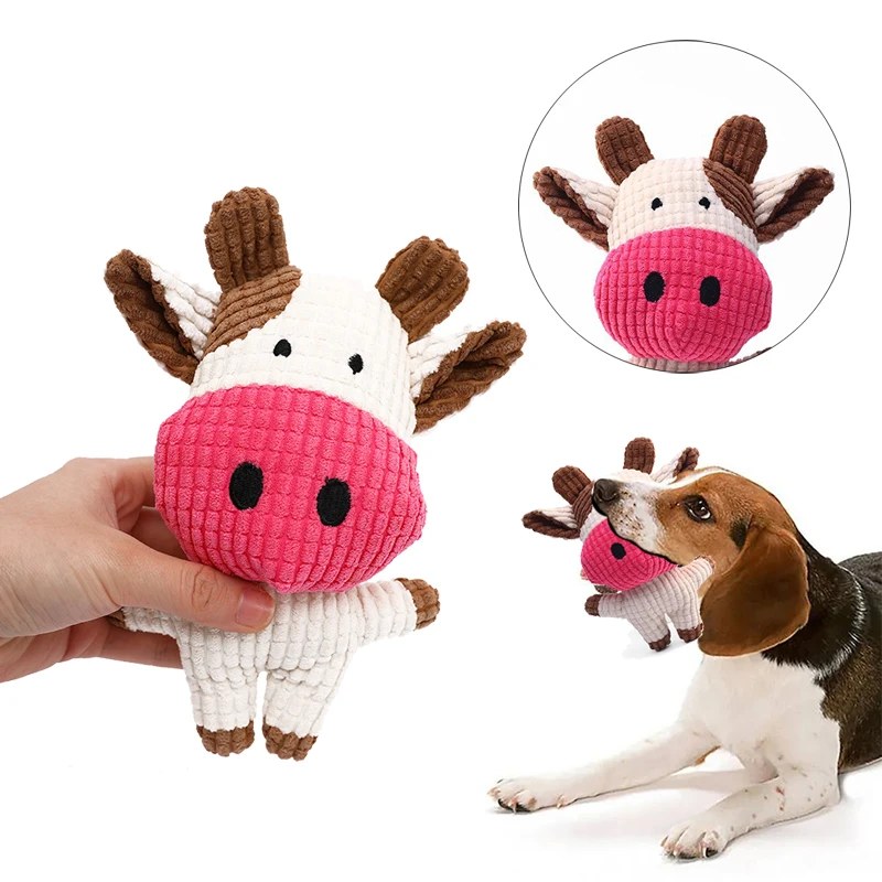 Plush Dog Toy for Small Medium Pets Funny Interactive Squeaky Toys Cow/Pig Shape Stuffed Dog Chew Toy Supplies 4