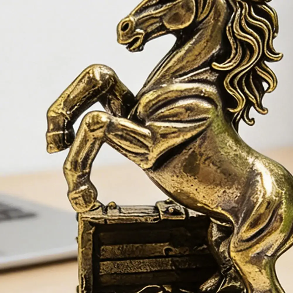 5cm Feng Shui Brass Horse Statue Horse Stepping On Coins Chinese New Year Tabletop Ornament Zodiac Lucky Horse Sculpture Box