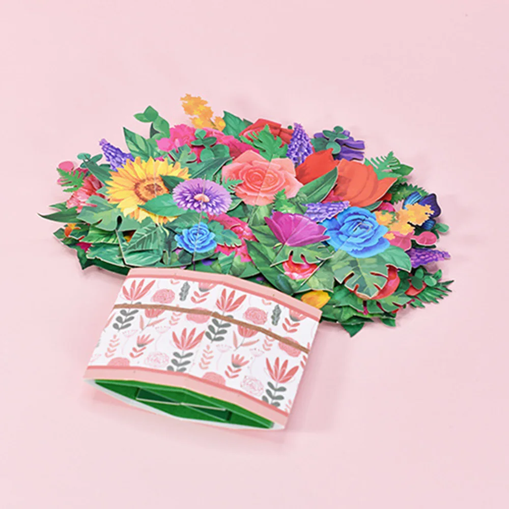 Paper Flower Bouquet Card Forever Flower Bouquet 3D Pop Up Greeting Cards for Valentines Day Graduation Day greeting cards