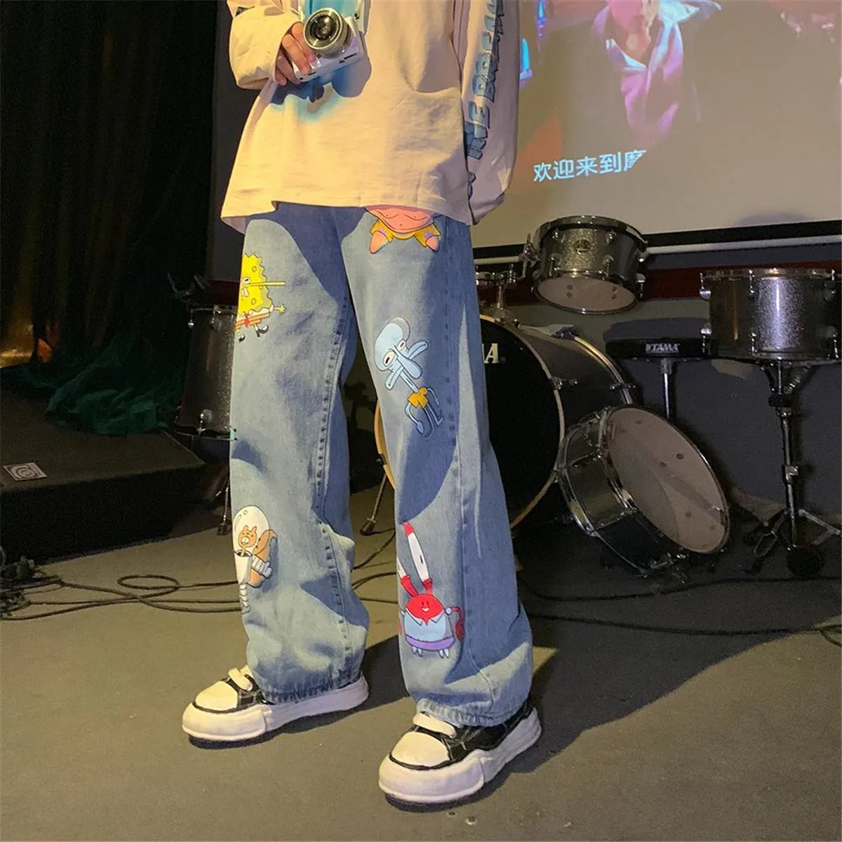 Cute Cartoon Jeans for Girls, Harajuku, High Street, Loose Pants, Streetwear, Straight Fashion, Kawaii Couple Sweatpants, Anime,