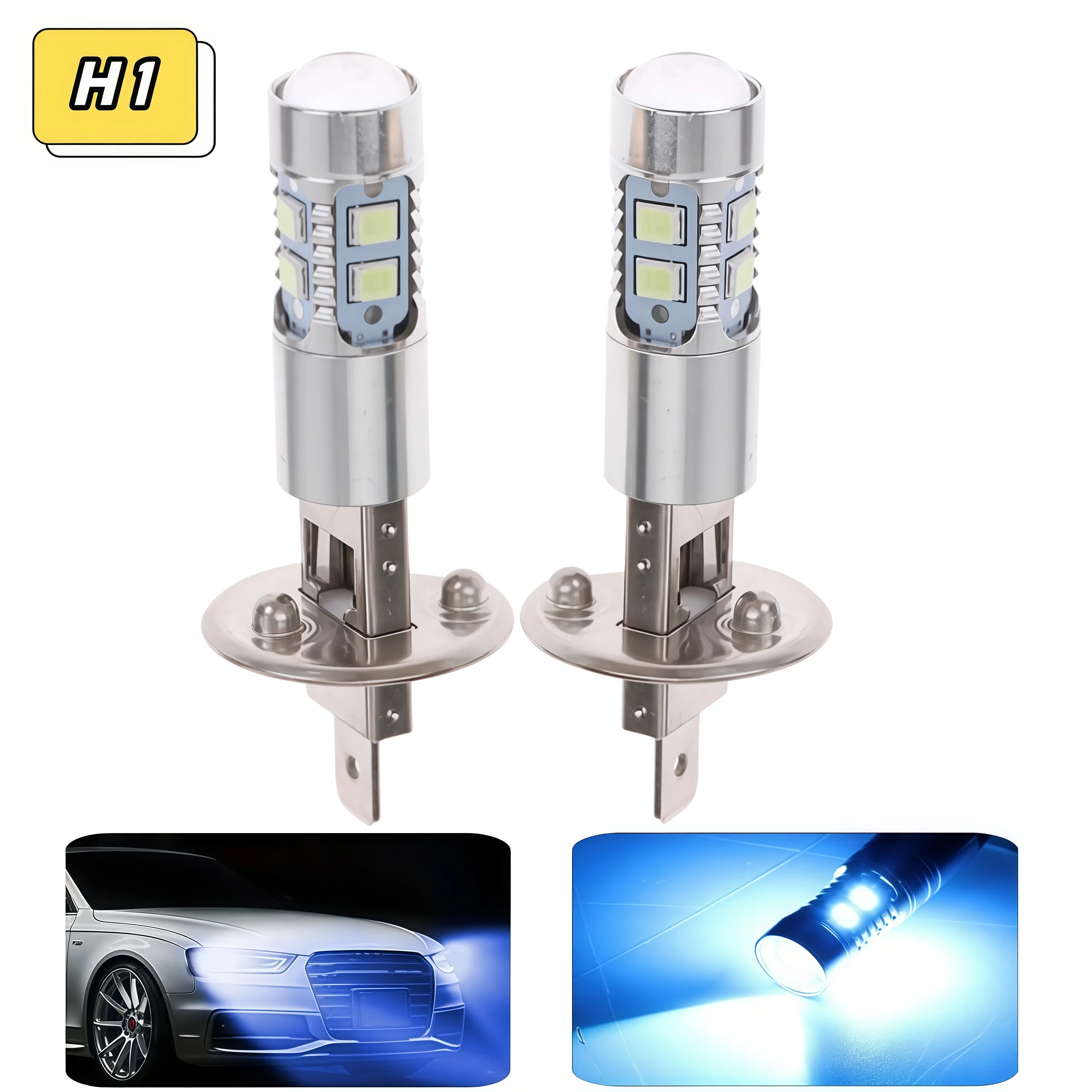 2개 H1 LED 자동차 헤드라이트 전구 8000K 100W 블루 브라이트 자동차 안개등, 배터리 없음