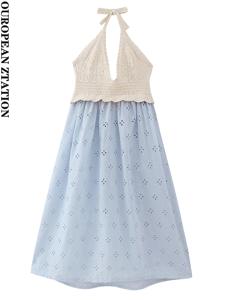 

Женское трикотажное мини-платье PAILETE с вышивкой, модное сексуальное платье без бретелек с воротником хомутиком, женские платья без рукавов, 2023