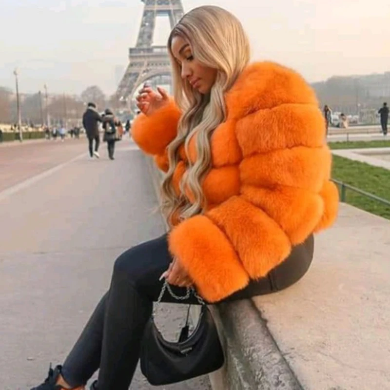 Imitation Fox Fur Coat, Loose Round Collar, Short Jacket, Patchwork Outwear, Thick Warm, Pure Color, Winter Fashion, New, 2024