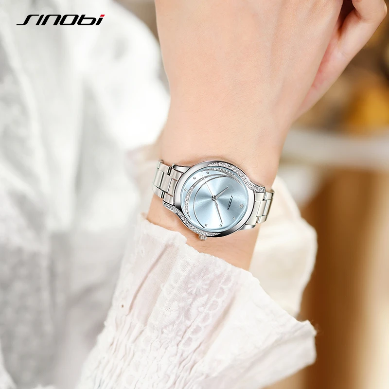 SINOBI New Arrival Fashion Woman Watches Original Design Diamond Women's Quartz Wristwatches Stainless Ladies Clock Reloj Mujer