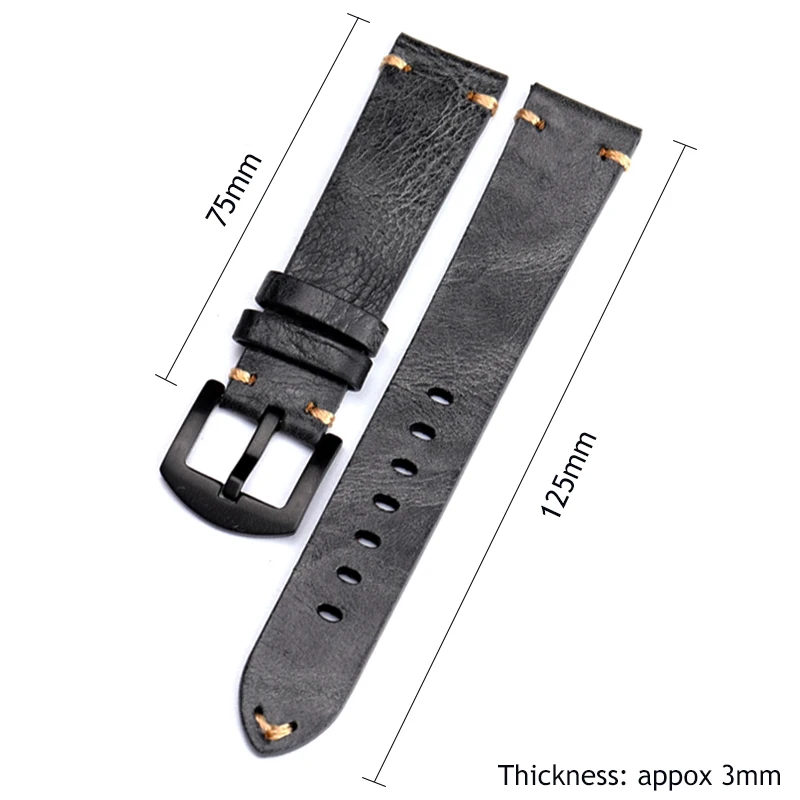 High Quality Cow Leather Watch Strap Band 18mm 19mm 20mm 21mm Retro Handmade Watchbands Gray Color Men Watch Accessories
