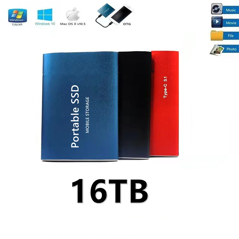 Portable High-capacity Mini SSD 16TB USB3.1Type-C Interface High-speed Hard Disk Metal Matte Surface Material External Hard Disk the best external drive