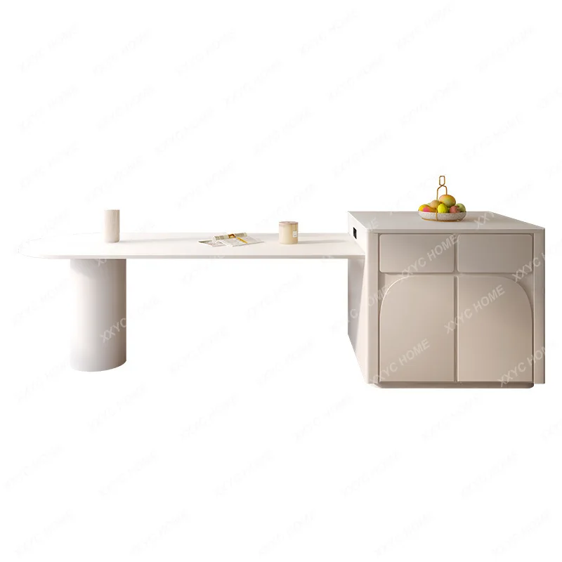 

Pure White Stone Plate Kitchen Island Dining Table Integrated Silent Style Open Kitchen Kitchen Island