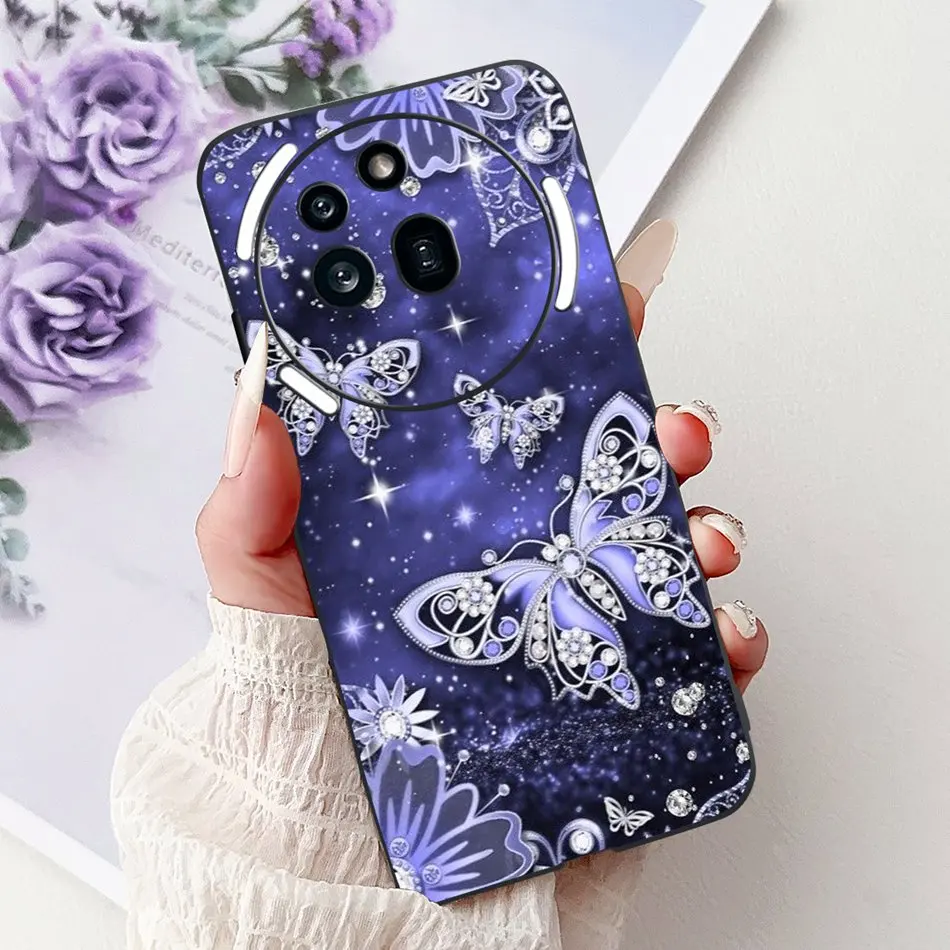 Elegant Butterfly Cat Printed Black Silicone Soft Phone Case