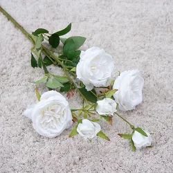 Austin Rose Branch Silk Flowers - Elegant Artificial Bouquet for Valentine's Day, Weddings, and Home Decor (White)