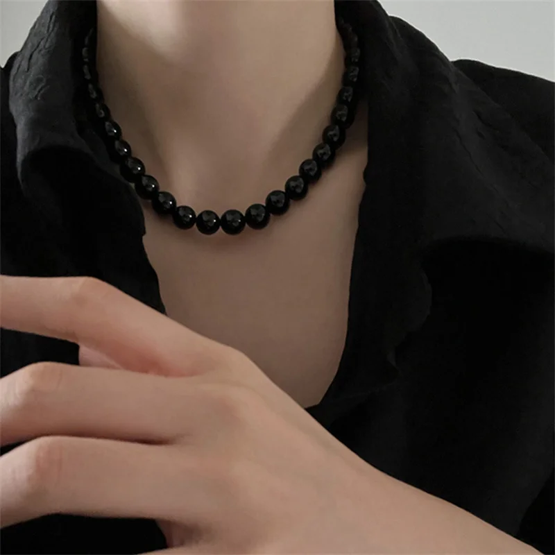 Schwarze Perlenketten Mit Anhänger Für Damen Eleganter Schmuck_voghion.com