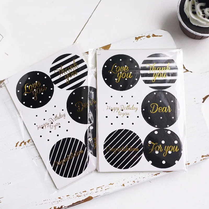 

120pcs/pack Gold Foil Black thank you stickers 45MM gift sealing sticker Baking packaging decoration labels