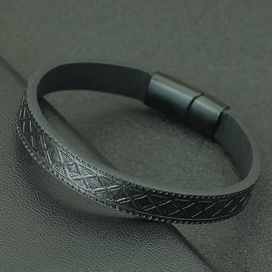 Men Leather Brown Black Detachable Magnetic Buckle Bangle