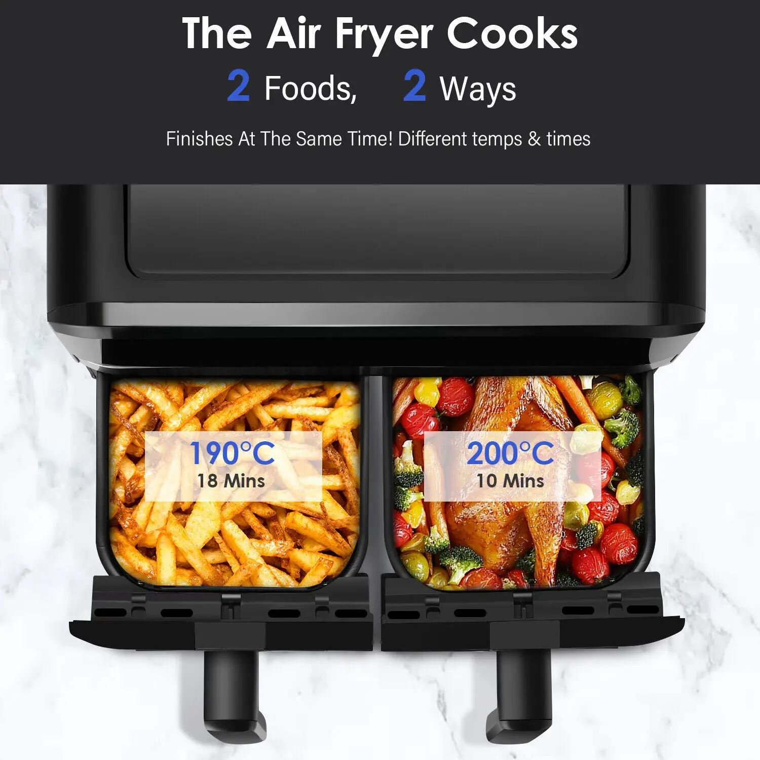 Air Fryer Dual Zone 2 Drawe Efficient With Rapid Air Circulation | Fully Adjustable+8Pre-sets For Healthy Oil Free قلاية هوائية 6
