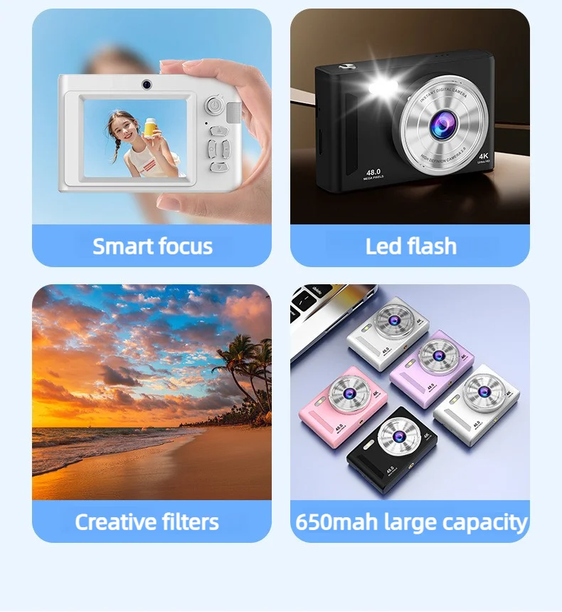 Nouvel appareil photo numérique portable 2026 : mise au point automatique, double caméra, flash, mode selfie, capteur CCD._voghion.com