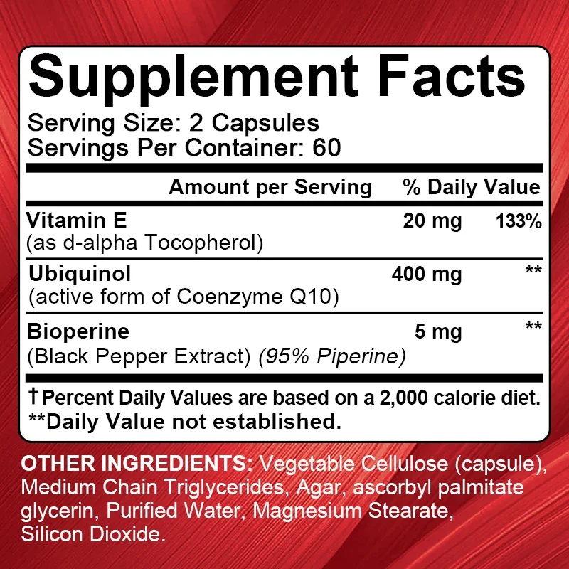 Coq10 capsules Ubiquinone CoQ10 400mg-Supports Heart Health, Provides Energy To Support Joint Health, Super Absorption, Vegetarian Capsules