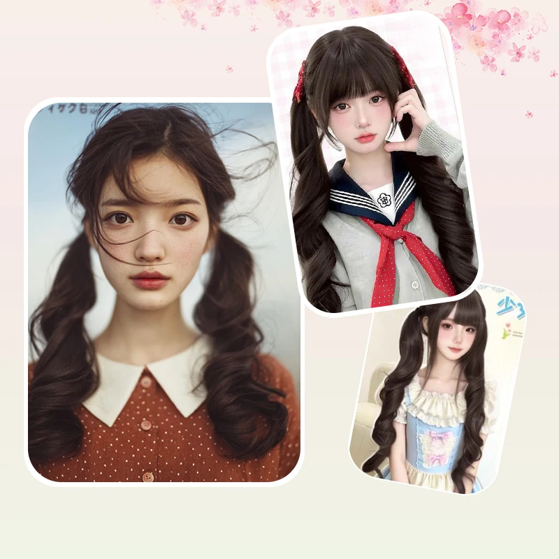 LUPU Double Tail Female Wig Sweet Girl Roman Curl Natural Synthetic Braided Fake Tail Hair Extension Easy to Wear