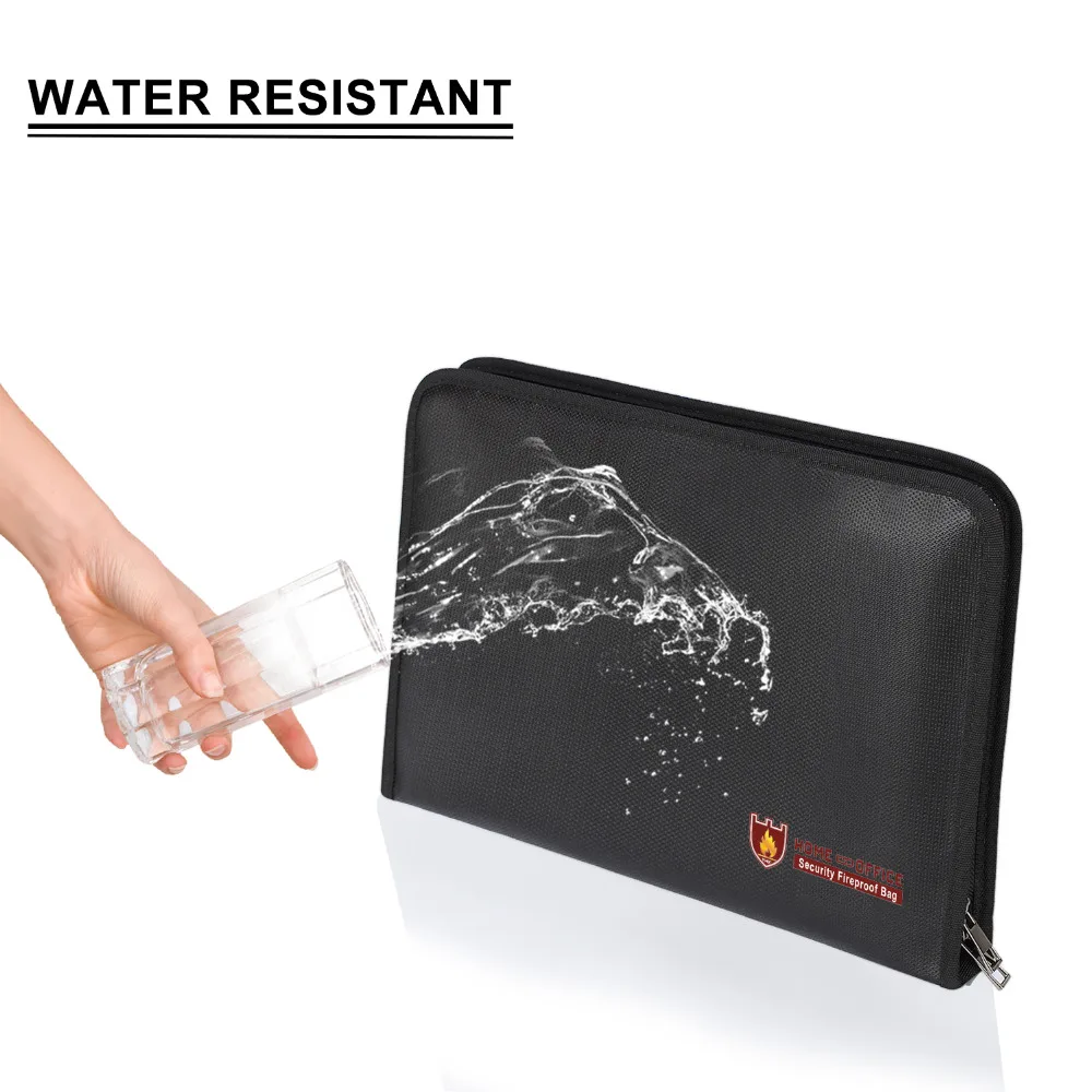 Portable Fireproof Water Resistant Document Bag Large Capacity Money File Folder Safe Bag with A4 Size 12 Pockets Zipper Closure