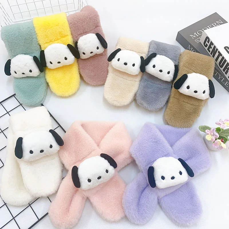 

Kawaii Sanrio Children Scarf Pochacco Products Cute Anime Autumn and Winter Plush Toys Warm Windproof Creative Girls Funny Gifts