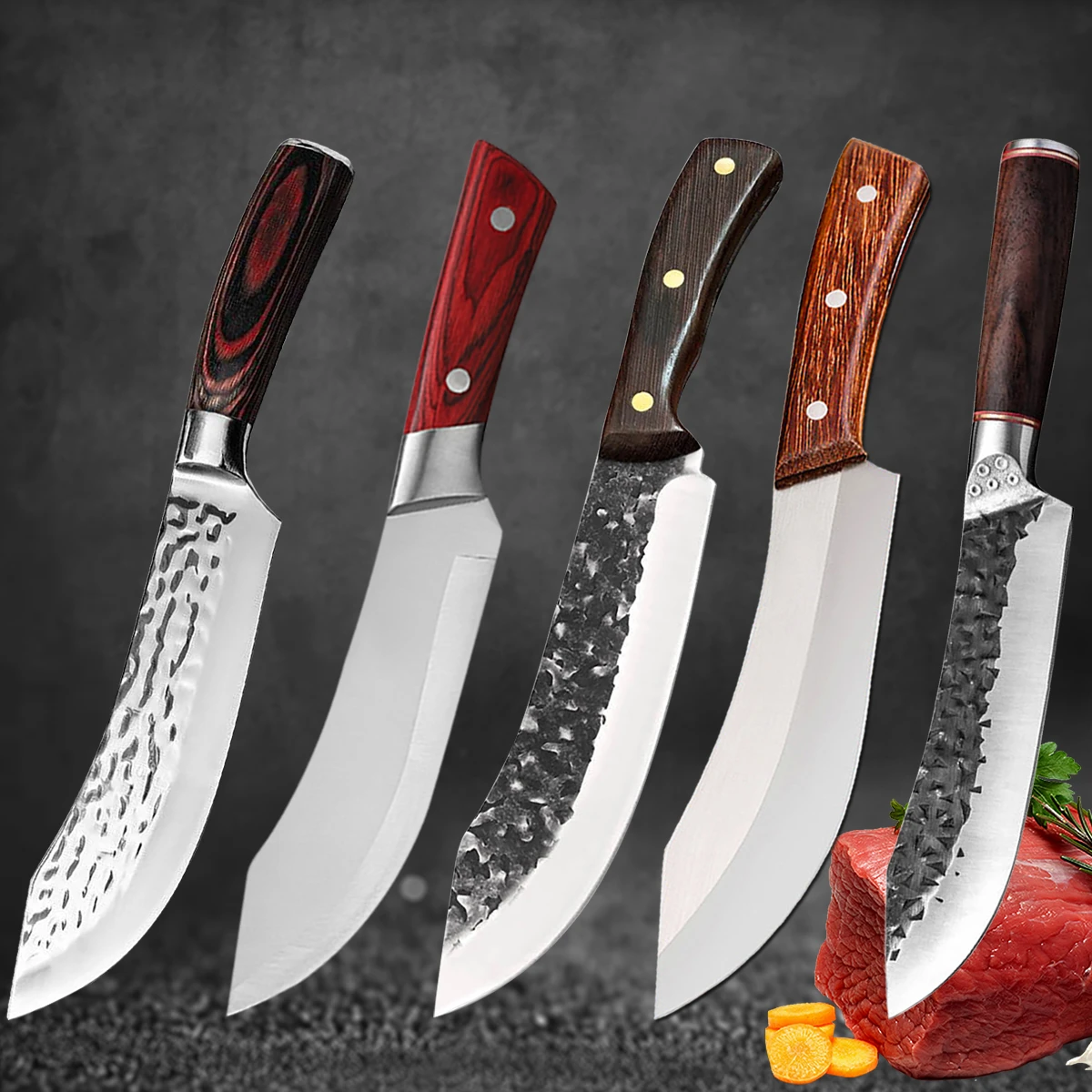 Chef's Knife Stainless Steel Boning Knife Kitchen Knife Household Meat Cleaver Slicing Knife Butcher Knife Kitchen Cooking Tool oak knife block