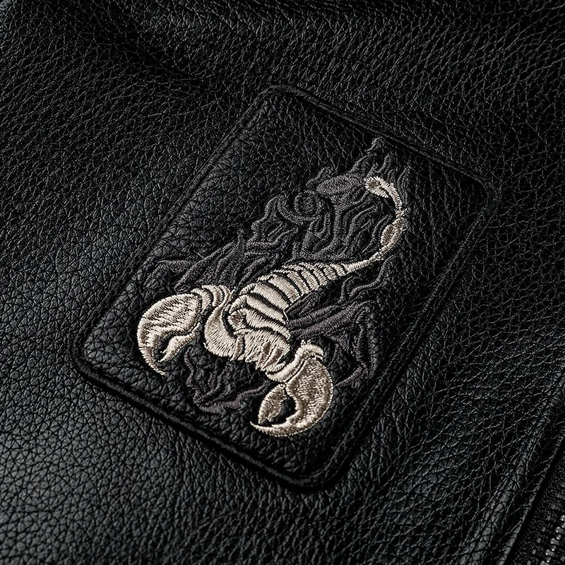Air Force Pilot Leather Jacket Men Slim Fit Version Handsome Collar Embroidered Motorcycle Leather Jacket Men Youth Jacket Trend