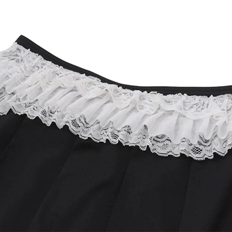 y2k Skirt Women Fairycore Clothes Lace Patchwork Low Waist Pleated Mini Skirts 2000s Evening Party Skirts Streetwear