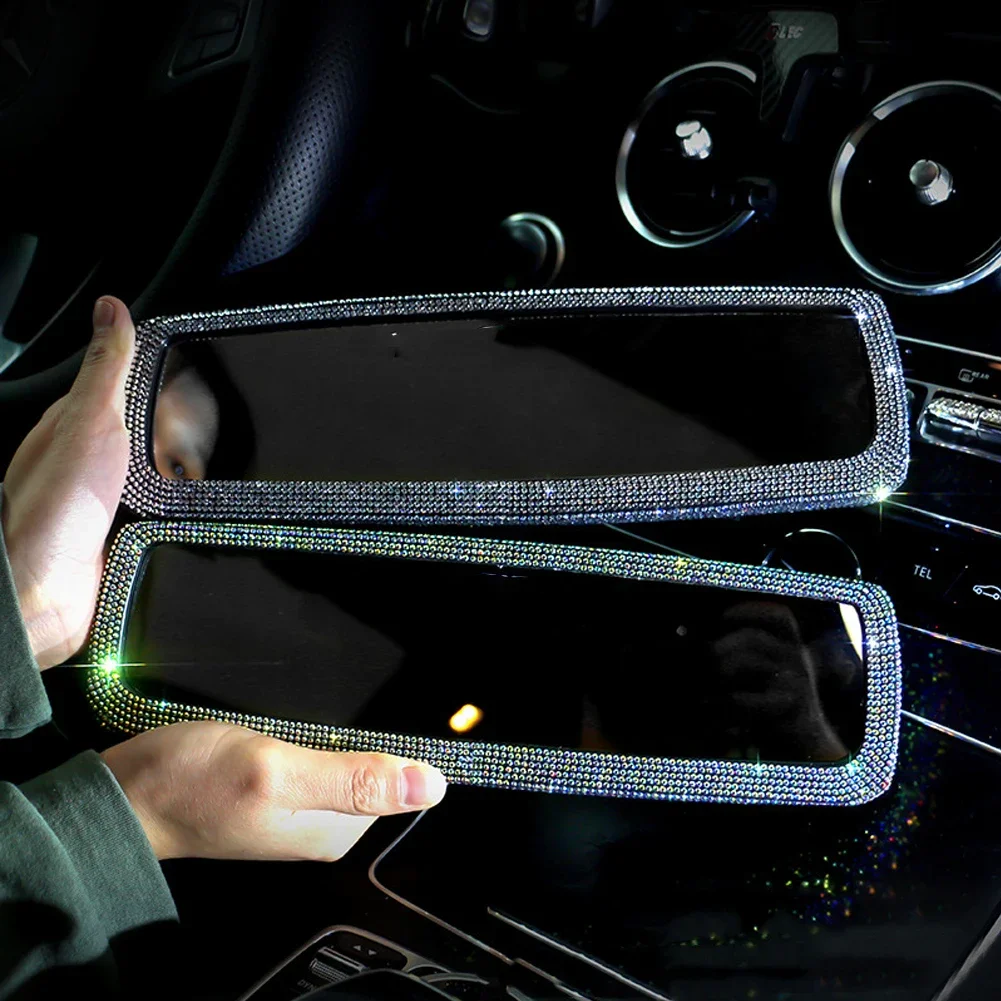 Rhinestone Car Rearview Mirror Charm Cover for Girls Pink Auto Accessories Interior