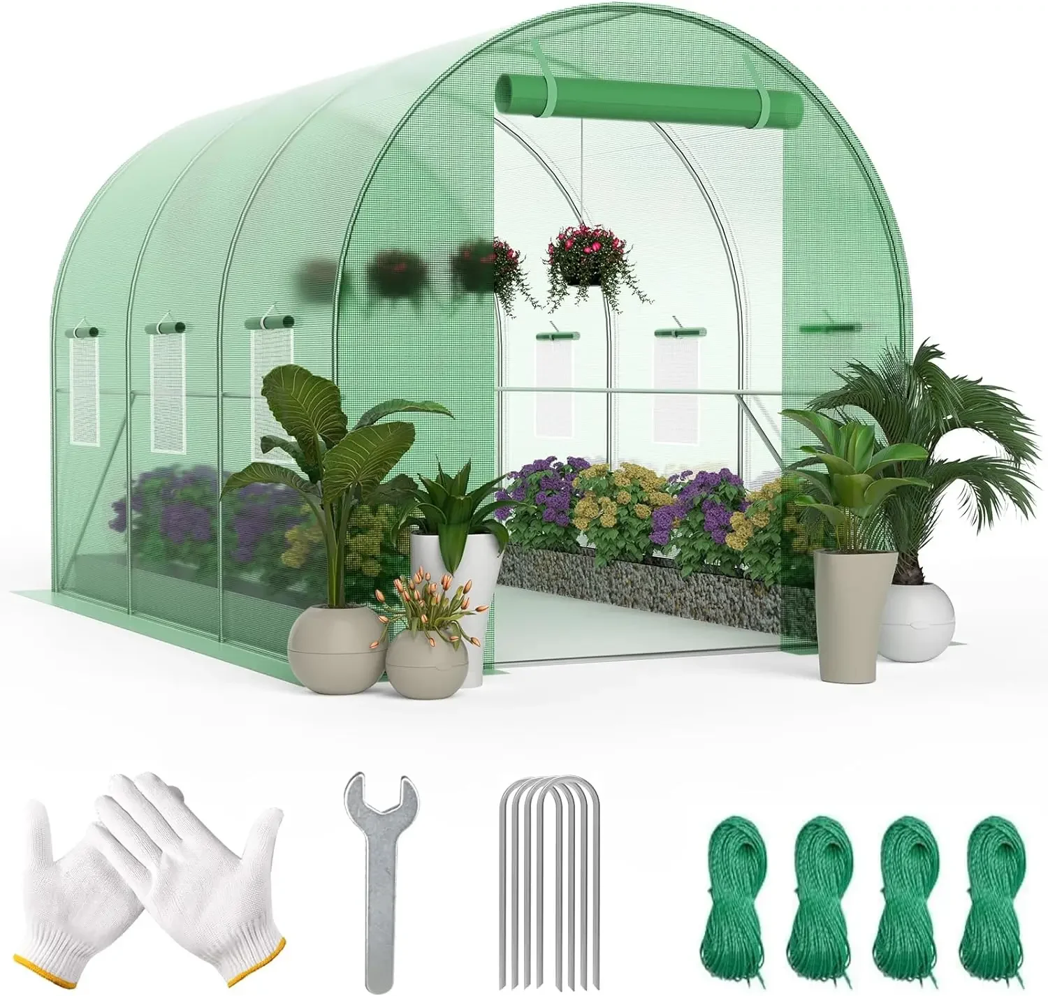 Walk-in Greenhouse 10 x 7 x 7FT Tunnel Greenhouse, Durable Outdoor Green House Plant Nursery with Durable Anti-Tear PE Cover