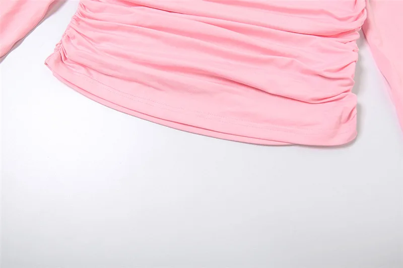 Mesh Ruffled Patchwork T-shirt Top For Women Long Sleeve High Waist Cropped Top Pullover Streetwear Female Slim Y2k Top