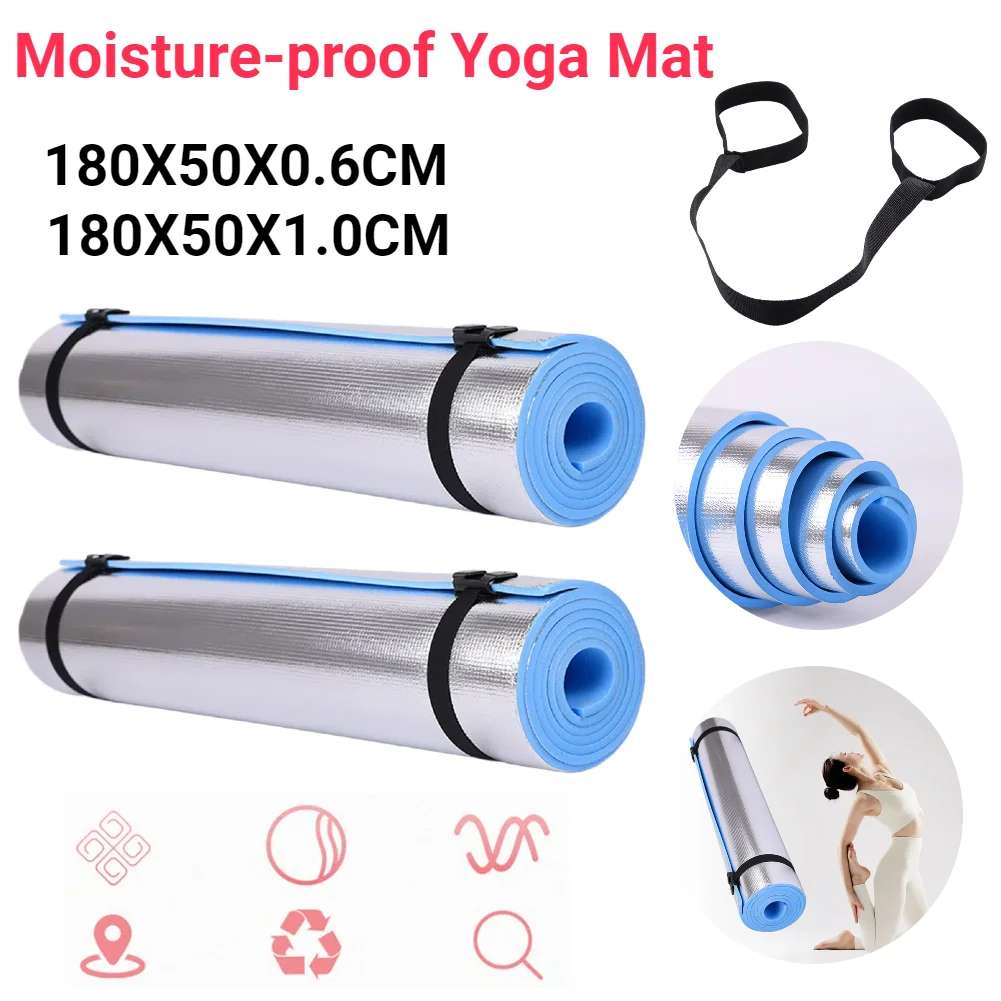Moisture-proof Yoga Mat Sports Fitness Aluminum Membrane 1/0.6CM Thick Exercise Mat for Yoga Pilates Gym Workout with Bandage