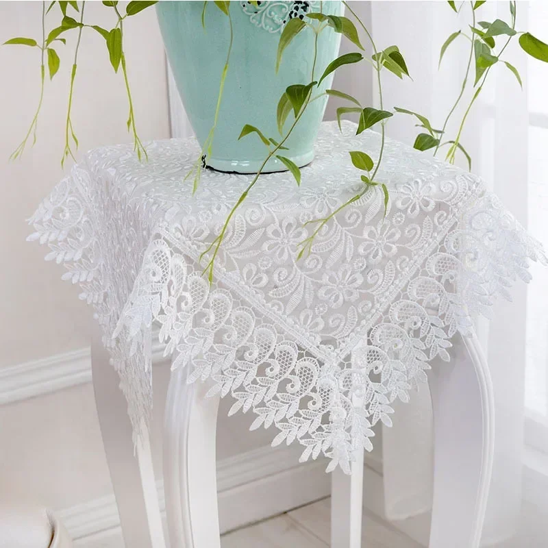 Proud Rose White Lace Tables Cloth Wedding Party Translucent Table Protector Cover Embroidered Tablecloth Tea Towel Home Decor table cloth rectangular tablecloth table protector