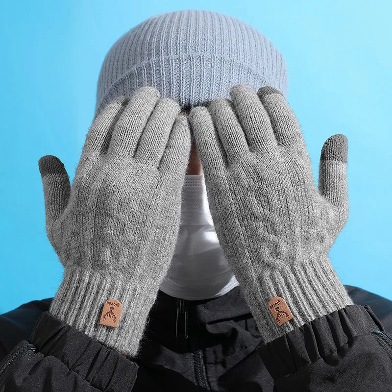 Gants hommes chauds d'hiver tactiles doublure polaire épaissis laine tricotée anti-froid