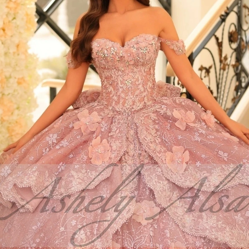 Princess Girl Quinceanera Dresses For 15 Girl Off Shoulder Lace Applique Big Ball Skirt Women Prom Party Dress 16