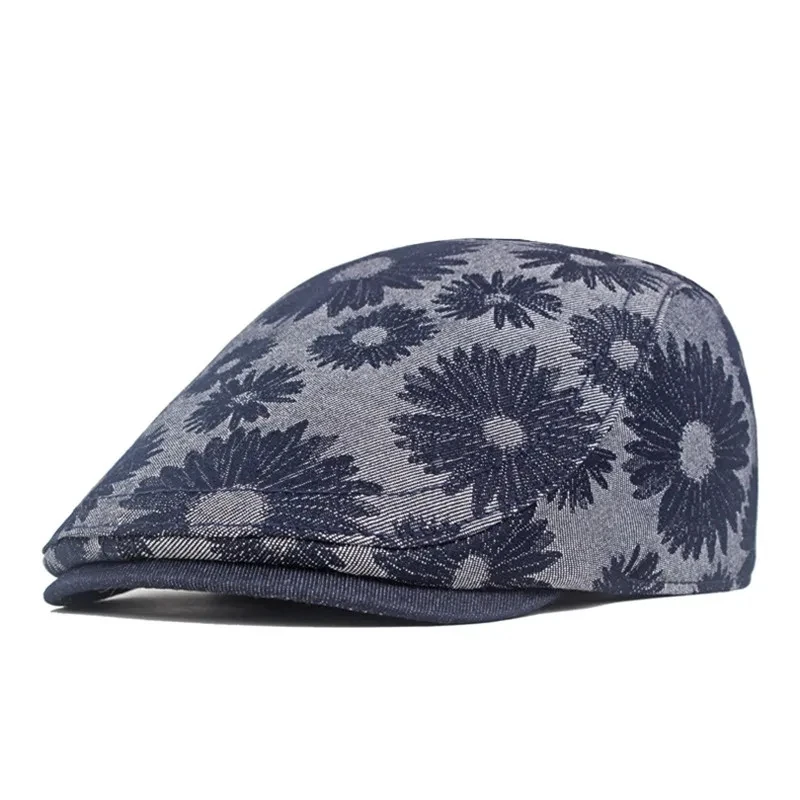 2024 Four Seasons Cotton Flower Print Newsboy Caps Flat Peaked Cap Men and Women Painter Beret Hats 168