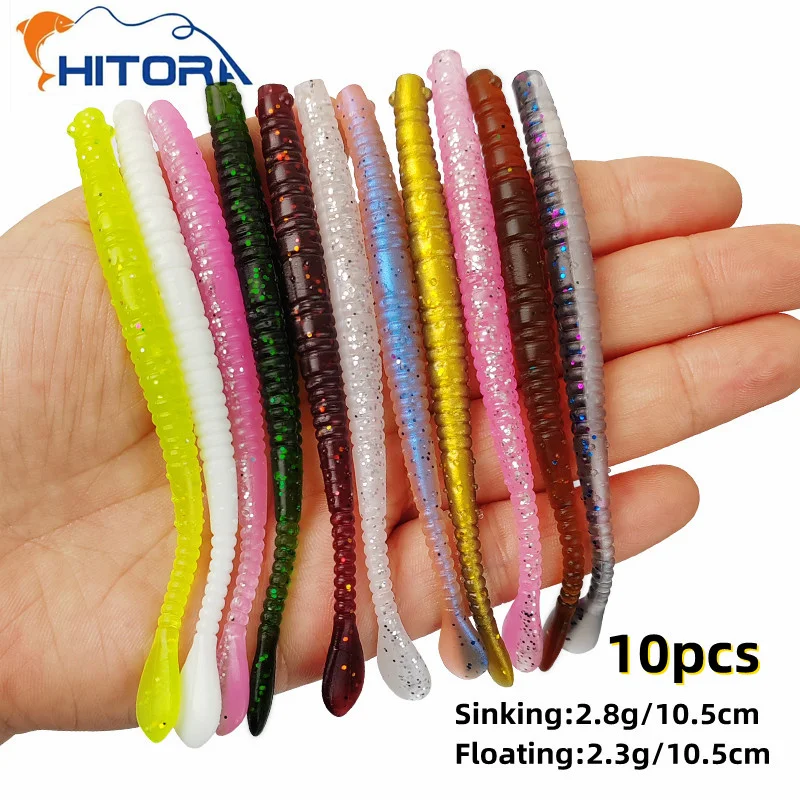 Neue 10 Stück Angelköder 10,5 cm TPE Schwimmender Slug Weicher Köder PVC Sinkender Regenwurm Künstlicher Wobbler Wurm Silikonköder Meeresgerät