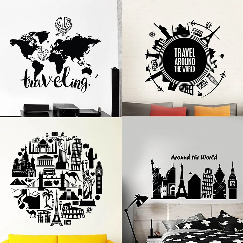 

Vinyl Wall Decal Travel Tourist Sights World Global Tourliving Famous Places Sticker Graphics Design Art Murals Bedroom Decor